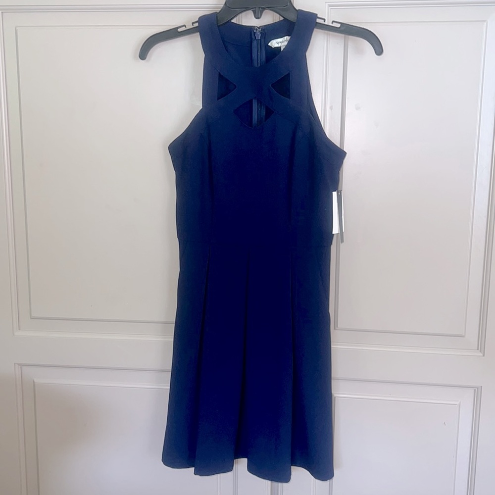 Speechless navy cutout pleated dress with pockets XS